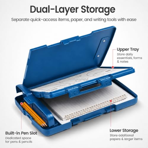 Sooez Heavy-Duty Clipboard with Storage - 8.5 x 11, Blue, Two-Level Organizer