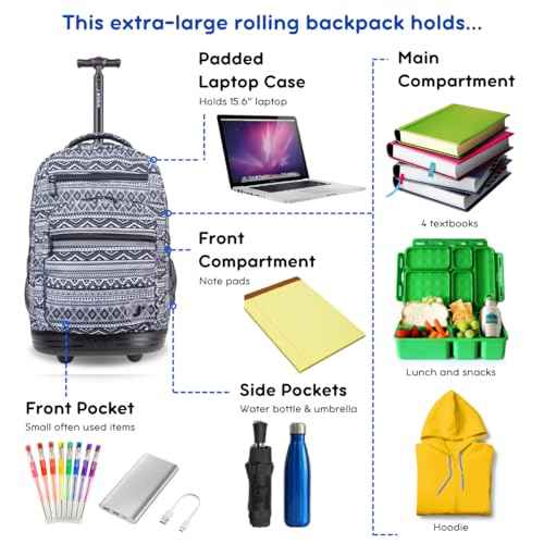 J World New York Sundance Rolling Backpack Girl Boy Roller Bookbag, Tribal, One Size