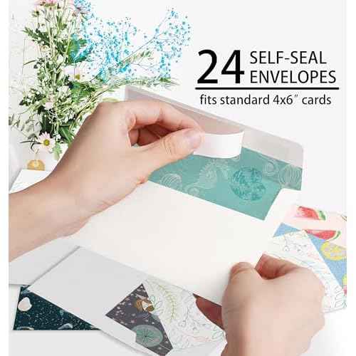 24 Pack Blank Greeting Cards for All Occasions, 4" x 6" Boxed Greeting Note Cards with Self-adhesive Envelopes, 24 Unique Designs - No Repeats