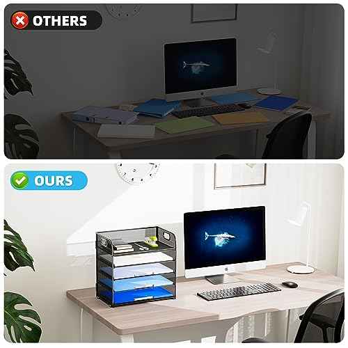 Marbrasse Desk Organizer - 5 Tier Paper Letter Tray, Mesh File Organizer with Handle for Office, School and Home