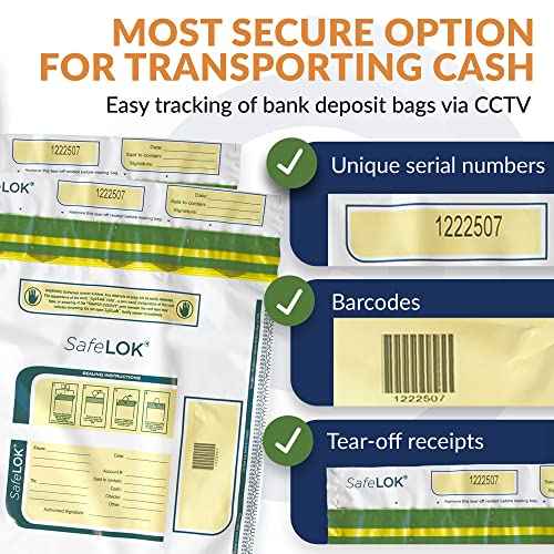 ControlTek SafeLok 12" x 16", Clear, 100 Bags, Tamper-Evident Deposit Bags for Cash Handling & Valuables, Moisture, Heat and Cold Sensitive Ink, Tear-off receipt + Large Barcodes 585093