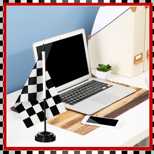 Mindsoft 12 Pcs Checkered Racing Flags on 12-Inch Poles for Desk & Event Decor