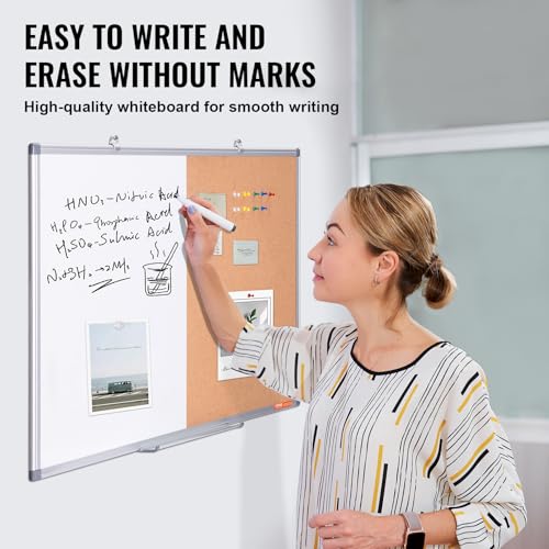 VEVOR 36"x 24" Whiteboard & Cork Board Combo with Aluminum Frame ? 2-in-1 Magnetic Dry Erase Bulletin Board for Wall Mount ? Ideal for School, Home, Office