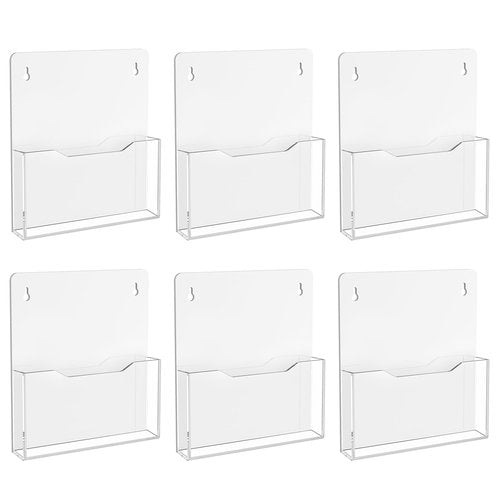 Carmanon Acrylic Magnetic File Holder, Clear Mail Holder Wall Mount with Powerful Magnetism, Hanging Wall Magazine Organizer for Refrigerator, Whiteboard, Ofiice (6 Pack)