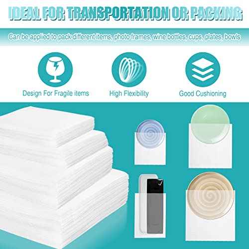 Zubebe 200 Pack Cushion Foam Pouches 4 Sizes Packing Foam Dish Packing Moving Supplies Pouches Cushioning with Fragile Labels(14 x 14 In, 12 x 12 In, 12 x 7.5 In, 7.5 x 7.5 in)