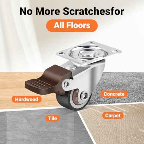 Nefish 1 Inch Small Casters Set of 12, Low Profile Soft Rubber Casters Wheels for Furniture, 360 Degree Swivel Plate Castors, Flexibly Light Duty Castor Wheels for Cabinet, Boxes, Trash, DIY