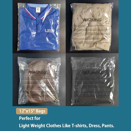 12¡± X 15¡± (100 Count) Clear Poly Bags with Suffocation Warning for Packaging, T Shirts & Mailing - Permanent Adhesive (100 Count 12''x15'')