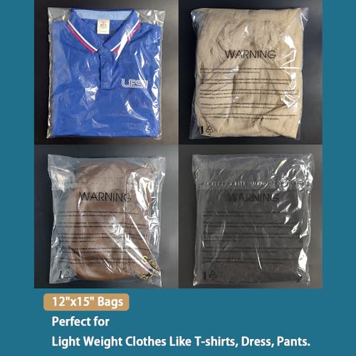 LESIBAG 12x15 Inch Clear Poly Bags 100 Count with Permanent Seal & Warning Label