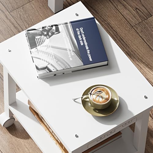 TUTOTAK 2 Tier Printer Stand, Rolling Printer Cart with Power Outlets and USB Ports, Mobile Printer Table with Wheels, for Under Desk, Office, Home, White PS01BW001