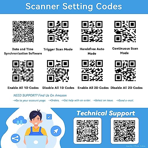 Alacrity 2D 1D Wireless Barcode Scanner with Stand, 3-in-1 Connectivity Bluetooth 2.4G Wireless USB Wired, Barcode Reader with Hands-Free Mode and Vibration Alert, Black