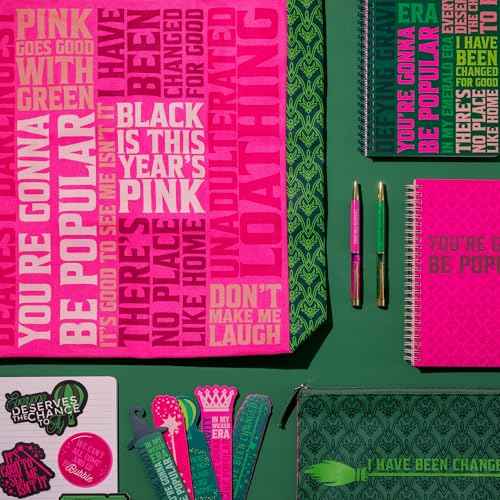 Steel Mill & Co Glitter Bomb Pen Set of 2, Wicked-Inspired Ballpoint Pens with Quotes, Sparkling Pens with Black Ink, Giftable Office Supplies (Pink and Green)