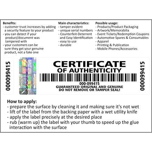 250 pcs High Security Certificate of Authenticity Labels Security Stickers with Hologram Stripe and Extra Label with Serial Number 2.75 x 0.78 inch