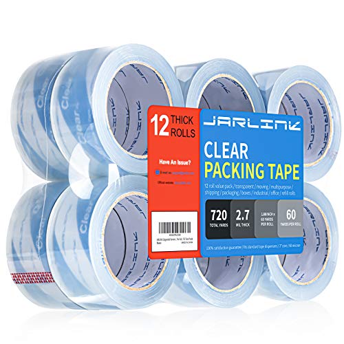 JARLINK 12 Rolls Ultra Clear Packing Tape 1.88in x 60yd 2.7mil Thick Sealing Tape