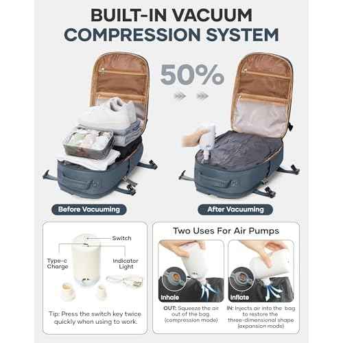 coofay Vacuum Backpack Travel with Pump Vacpack Travel Backpack with Vacuum System Compression Backpacks for Traveling Mochila De Viaje Carry on Luggage