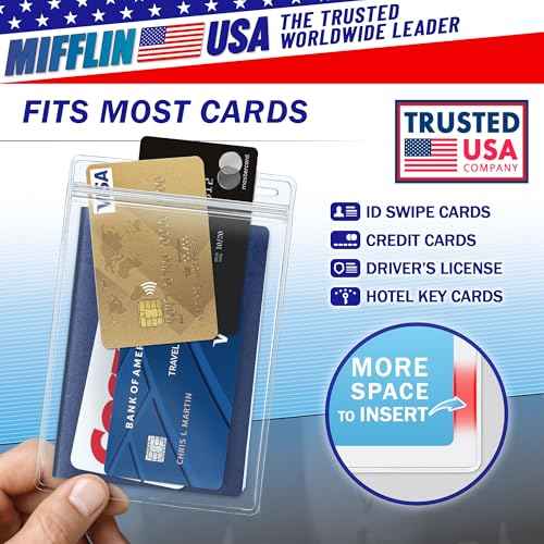 Mifflin-USA Passport & Card Holders (Clear, 4x6 inch, 250 Pack), Extra Large (XXL) ID Name Badge Holder, Waterproof Vertical Plastic Card Holders