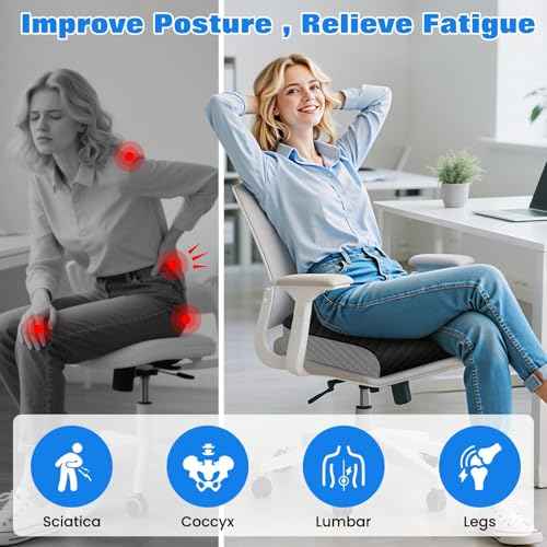 Seat Cushion, Memory Foam Chair Pad, Non-Slip Cushion for Office, Home, Car, Large Desk Chair Cushion, Washable Cover & Handle, X-Large, Black