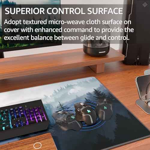 KTRIO Large Gaming Mouse Pad with Stitched Edges, Extended Mousepad with Superior Micro-Weave Cloth, Non-Slip Base, Water Resist Keyboard Pad for Gamer, Office & Home, 31.5x15.7in, Cloud Forest