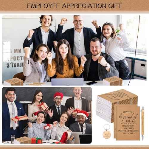 Kosiz 240 Pcs 80 Sets Christmas Employee Appreciation Gifts Bulk Inspirational Pocket Notebooks Journals Bamboo Ballpoint Pens Keychains Thank You Appreciation Gifts Bulk for Team Staff Coworkers
