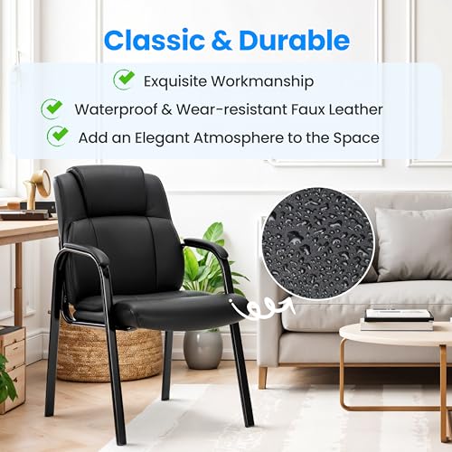 HealSmart 1 Pack Leather Guest Chair with Padded Arm Rest for Office Reception, Waiting Room, Meeting Conference, Lobby Home Desk Table Side Chairs for Seniors, Elderly