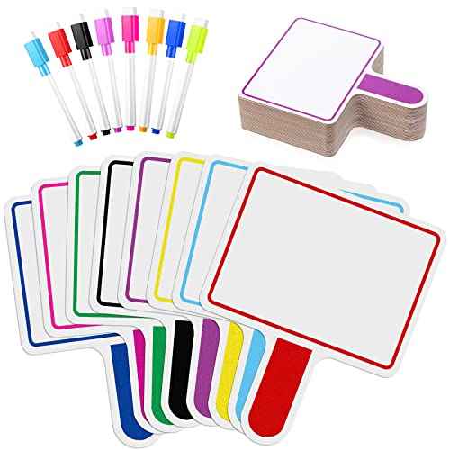 Crtiin 80 Pcs Colorful Dry Erase Paddles Set Include 40 Dry Erase Paddles with 40 Markers Double Sided Handheld Whiteboard for Answer Numbers Voting Blank Fans(Rectangle)