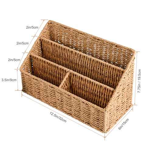 Woven Mail Organizer Countertop, 12 Inch Mail Organizer Basket for Bill and Pen, Farmhouse Desk organizers and storage