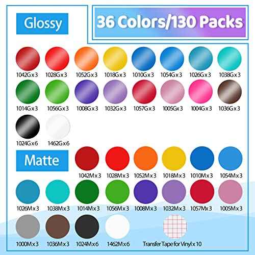 LYA Vinyl 130 Pack Permanent Vinyl - 12 "x12 Self Adhesive Vinyl Sheets£¬120 Sheets & 10 Transfer Tape Sheets for Cutting Machines and Decor Sticker