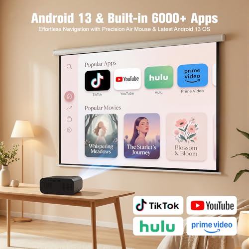 Polaring Black Smart Mini Projector with WiFi, Bluetooth & Built-in Apps