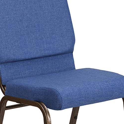 Flash Furniture HERCULES Series 18.5''W Stacking Church Chair in Blue Fabric - Gold Vein Frame