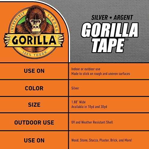 Gorilla Tape, 1.88 in x 10 yd, Silver (Pack of 6) - Duct, Utility, Triple Layer Strength, Indoor & Outdoor, Weather Resistant Shell
