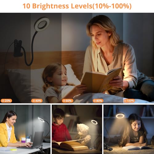 Woputne Black Clip-On Desk Lamp for Reading & Study, 3 Light Modes & Dimmable
