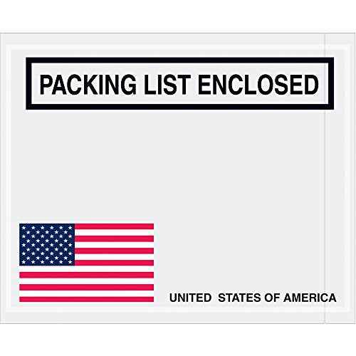 Aviditi Clear Adhesive Side Loading Packing List Document Envelopes"Packing List Enclosed" U.S.A. Flag, 4 1/2" x 5 1/2" for Attaching Packing Slips to Packages, Shipments and Mailings (Pack of 1000)