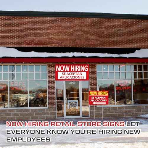 1 Pcs 2 x 4 ft Now Hiring Banner and 2 Pcs 18 x 24 Inch Now Hiring Yard Sign with Stakes Se Aceptan Aplicaciones English and Spanish Bilingual Signage Outdoor Indoor for Business and Stores