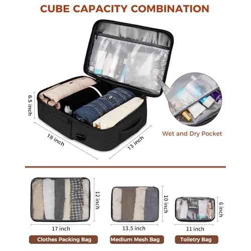 Vancropak 40L Travel Backpack for Women & Men, Large Expandable Carry on Backpack for Airplanes with 3 Packing Cubes, Airline Approved Water Resistant Anti Theft Travel Bag fit 17" Laptop, Black Brown