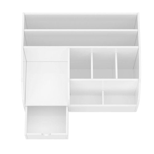 FEMELI Office Desk Organizer and Accessaries,Acrylic Desk Organizer with 8 Compartments +1 Drawer(White)