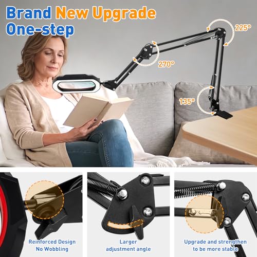 15X Rectangular Magnifying Glass with Light and Clamp for Workbench