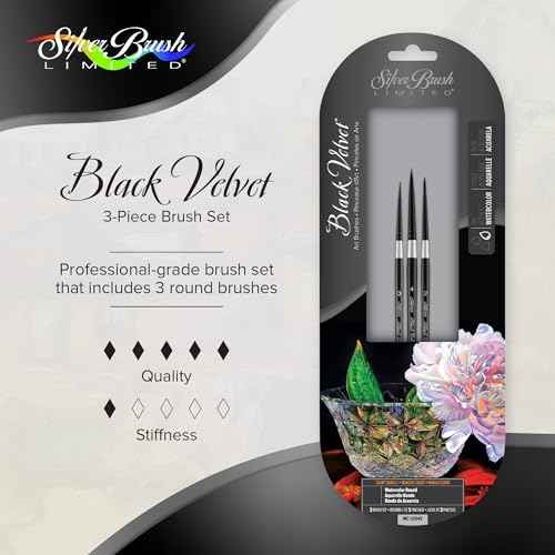 Silver Brush Limited WC-3204s Black Velvet Watercolor Round Set, Set of 3, Sizes 0, 2, and 4 Round Paintbrushes, Short Handle