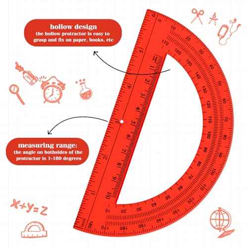 Zonon 2 Pack 12'' Plastic Ruler and 6'' Plastic Protractor Set Clear Ruler Protractor Set Math Geometry Supplies for School Classroom Home Office Drawing (Red)