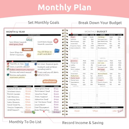 Pink Budget Planner undated Expense Tracker 6.9 x 9.9 inch, Taja