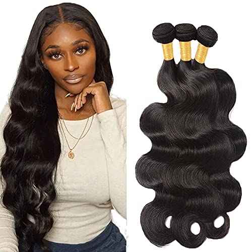 18 20 22 Inch Body Wave Bundles Human Hair Bundles #1B Nature Black Body Wave Bundle Unprocessed Brazilian Virgin Weave Hair 3 Bundle 50 Gram Per Bundle for Woman