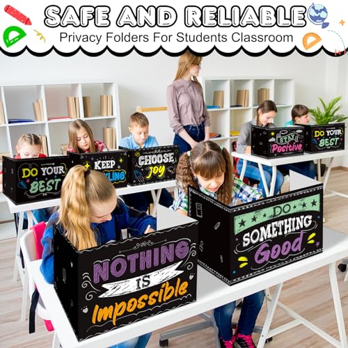 Honoson 24 Pcs Bulk Inspirational Privacy Folders for Students Cardboard Test Privacy Boards Motivational Words Desk Dividers Shield for Classroom School Study Supplies, 6 Styles(Blackboard)