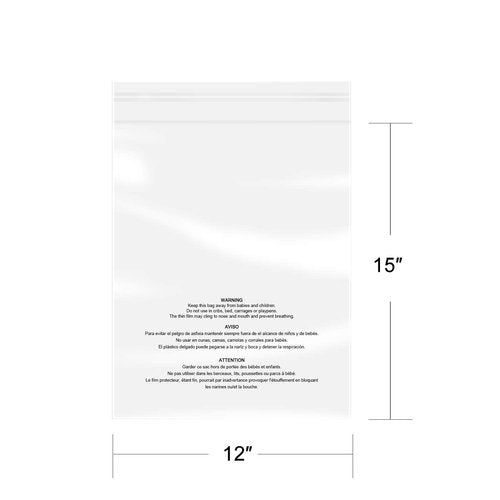 iMailer Poly Bags - 100 Pcs Clear Self-Seal Shipping Bags | 12" x 15" | 1.6 Mil with Suffocation Warning