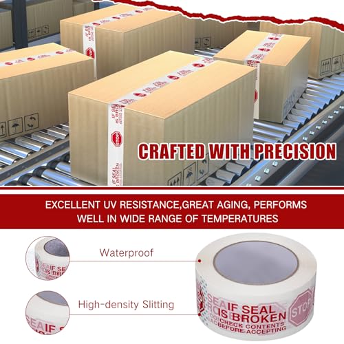 Nezyo 10 Rolls Security Tamper Proof Tape 2 Inch x 110 Yards x 2 Mil Stop Sign Sealing Tape Pre Printed If Seal is Broken Check Contents Before Accepting for Moving Heavy Duty Packing (White)
