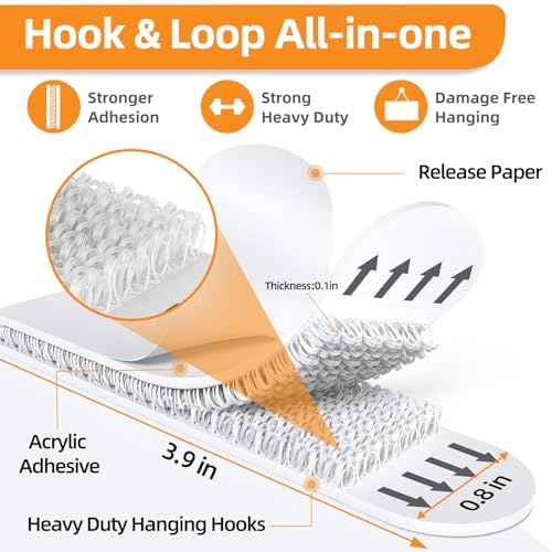 Large Picture Hanging Strips Heavy Duty(XL/16Lbs) 16Pairs/32 Strips Damage Free Wall Sticky Picture Hangers Without Nails, Removable Hook and Loop Adhesive Strips for Poster Frame Hanging Decor
