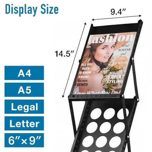 Japard Folding Magazine Stand Rack Literature Catalog Brochure Holder Display Stand 4 Pockets Foldable Portable for Office Tradeshow Exhibition Black