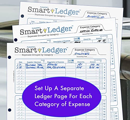 PocketCPA Smart Ledger 50 Sheets: Expense Categorization Organizer, Small Business Bookkeeping 8.5x11, Made in USA