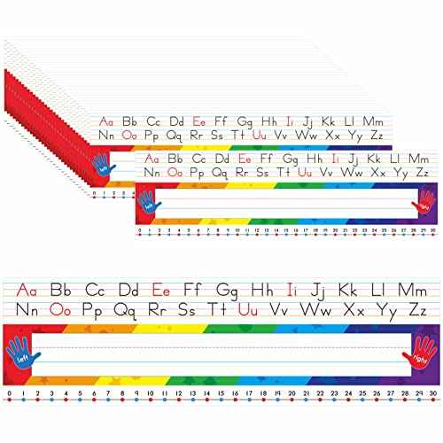40 PCS Desk Nameplates, Waterproof Desk Name Tags with Alphabet, Number Line 1-30 Traditional Manuscript Name Plate for Classroom School Student (12¡± x 3.5¡±)