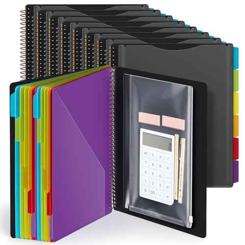 Yeaqee 8 Pack 24 Pocket Project Organizer Spiral Multi Pocket Folders Binder Organizer with Dividers Writable Tabs Zipper Pouch, Letter Size Plastic Folders for School Office