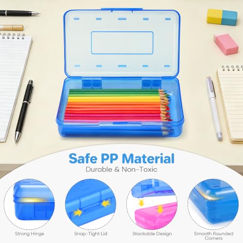 Nuozme Blue Transparent Plastic Pencil Box Case for Kids, Large Storage Organizer