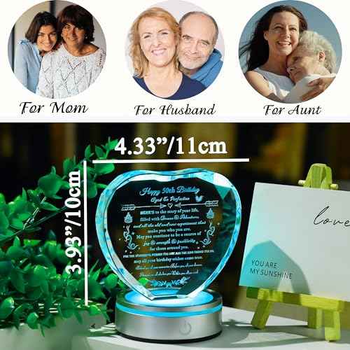 50th Birthday gifts for Her Him - Personalized Crystal Heart Gifts 1975 50 Year Old Birthday Present For Women Men- Happy 50th Birthday Gifts Ideas For Mom Dad Unique