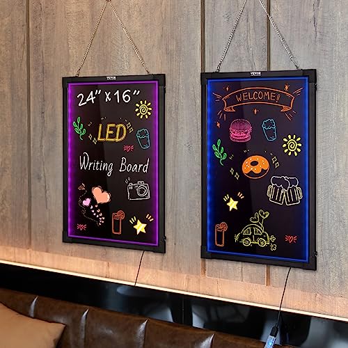 VEVOR 32 x 32 Inch LED Message Board with Remote, Neon Sign, Illuminated Chalkboard with 8 Fluorescent Markers